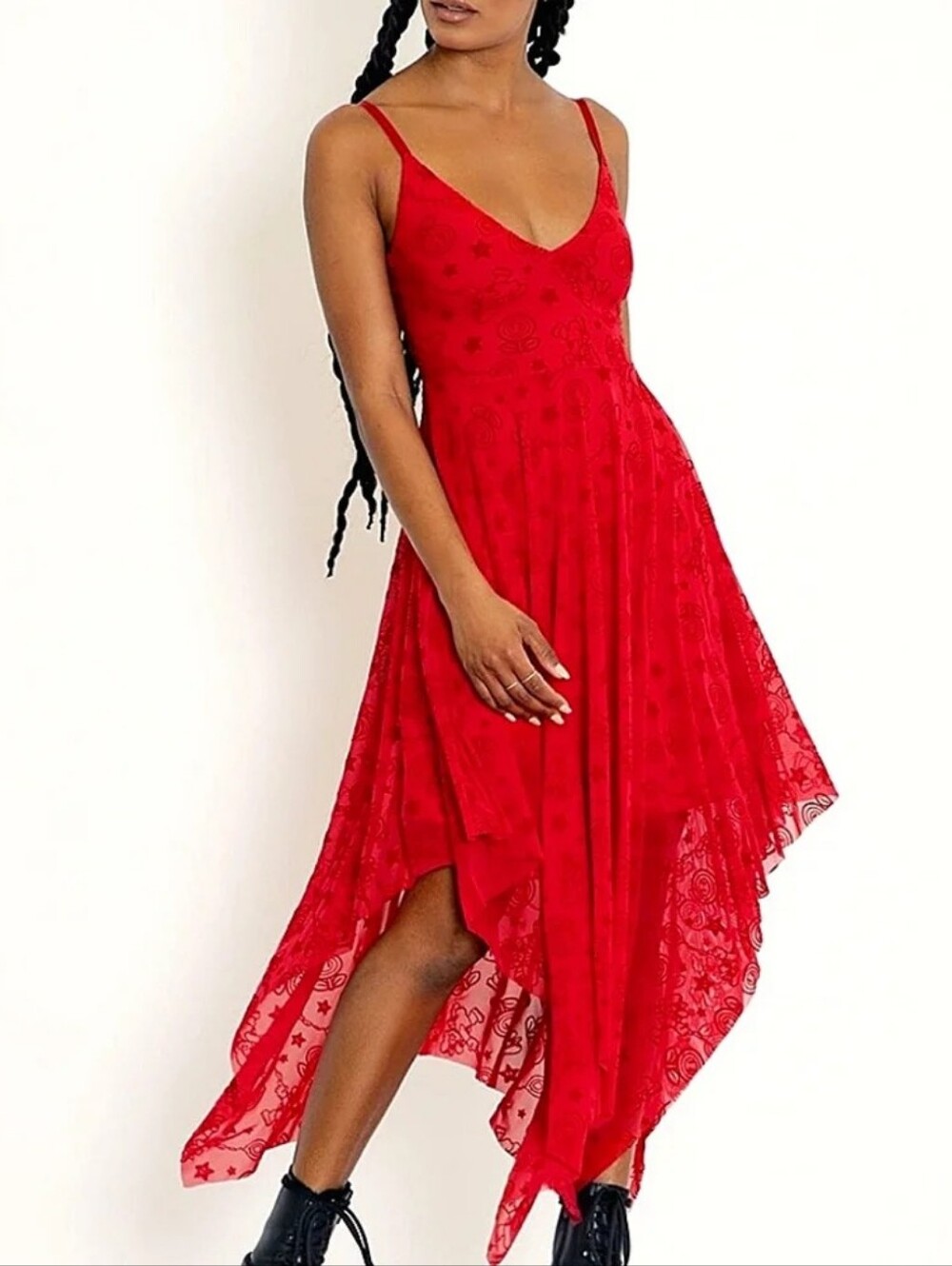 Blackmilk Mario Power Up Red Burnout Velvet Mesh Flowy Handkerchief Dress XS